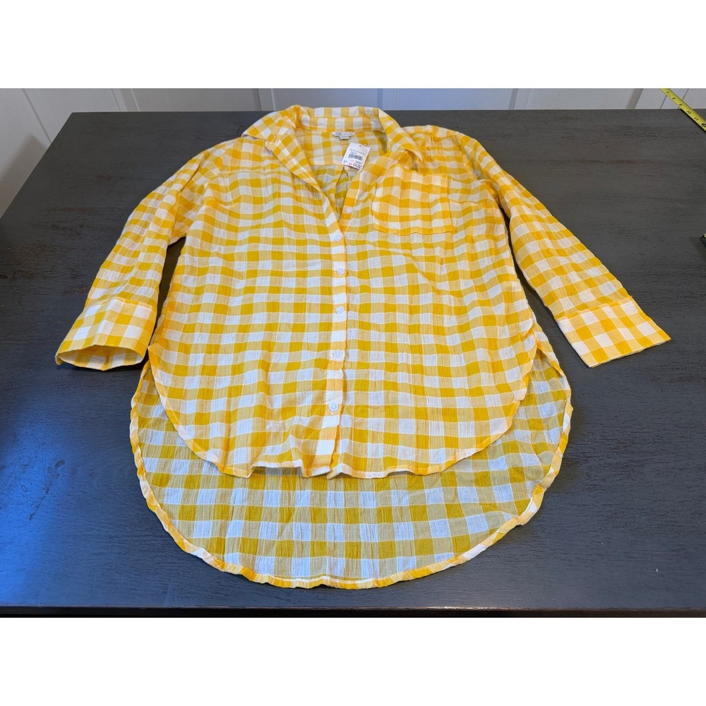 Cato J/M Sportswear Yellow Gingham High-Low Button Down Shirt Small NWT